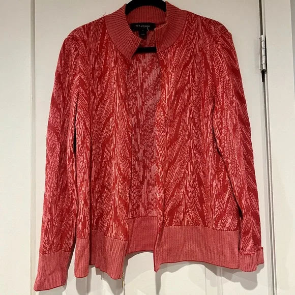 Vintage St. John Pink Red Knit Jacket Women's Size M Sweater Zip Luxury - Picture 2 of 6